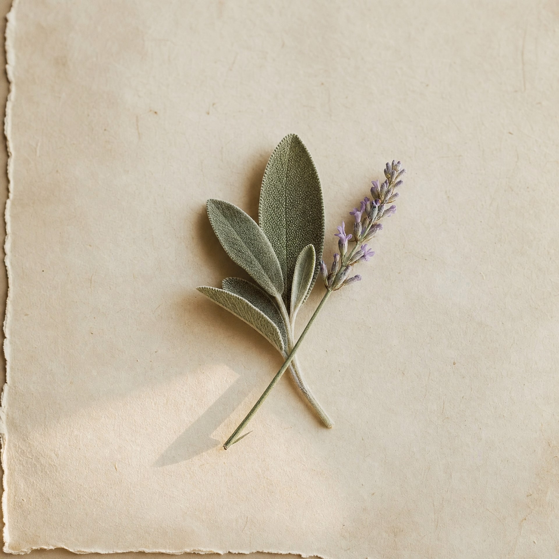 Sage and lavender on parchment